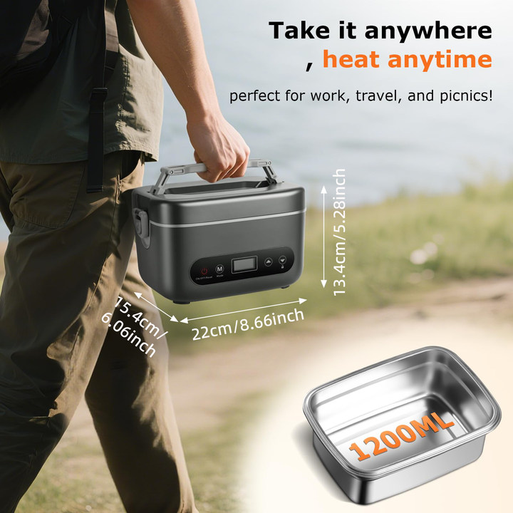 1.2L Electric Lunch Box 12000mAh Rechargeable Portable Food Warmer with 5 Heating Sides for Office, Truck, and Outdoor Use