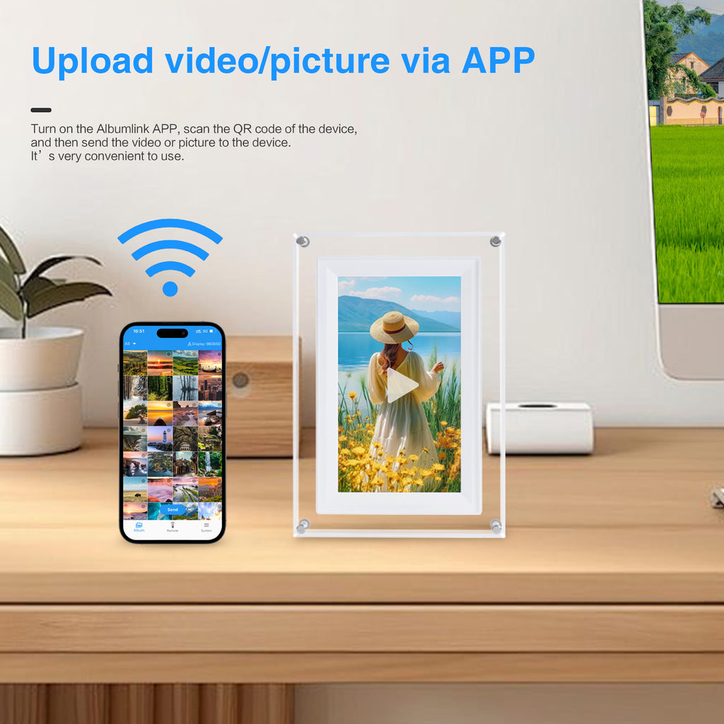 7-inch IPS Display Screen WIFI P2P Picture and Video Playback Electronic Album Acrylic Digital Photo Frames Business Gift